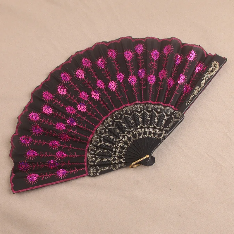 Leque de Renda de Seda Dobrável para Mulheres, Leque de Flor de Mão, Presente Decorativo para Casamentos e Festivais, Estilo Espanhol, Cor Sólida