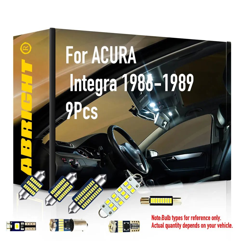 9Pcs Car Interior LED Light Kit Canbus for Acura Integra 1986-1989 Error Free Dashboard Dome Lighting Upgrade