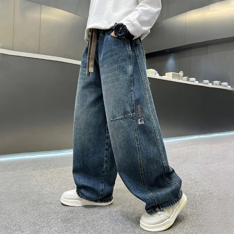 2026 Kinder-Jungen-Jeans UNITIM Herbst Kinder Jungen Gerade Denim-Hosen Lose Elastische Taille Junge Teenager Jungen Weite Hosen – Detail 3
