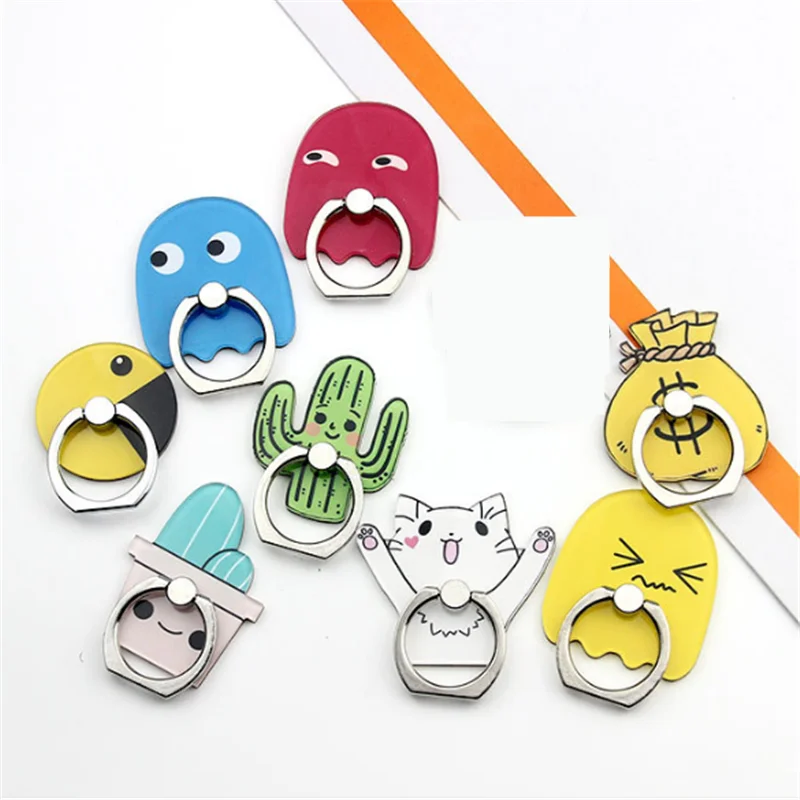 360 Degree Cartoon Cactus Cat Finger Ring Smartphone Stand Holder Mobile Phone Holder Stand For Iphone 8 X 6 7 Huawei P20 Lite