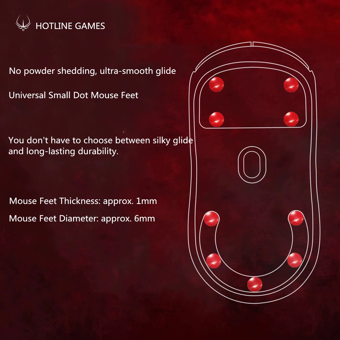 HOTLINE GAMES No.9 Universal Dot Mouse Feet 48Pcs No Powder Shedding 6mm 1mm Ultra-Smooth Durable Replacement Mouse Skates Glide