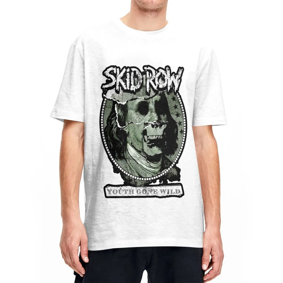 Novelty Skid Row Band Design Art Tshirt Men Round Neck Short Sleeve Clothes Rock Punk Heavy Meta Cotton Summer Clothing