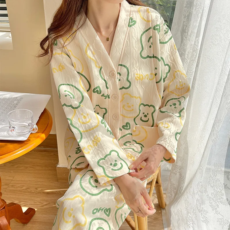 

Kimono autumn and winter thickened air cotton pregnant women pajamas women postpartum lactation cotton clothes for delivery