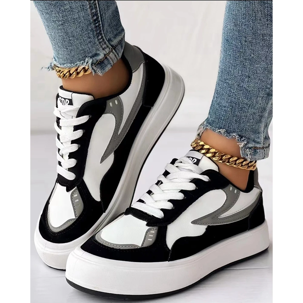 Women's Fashion Colorblock Casual Shoes Women Sports Shoes Laced Sneakers Shoes for Women Casual Espadrille Femme Flats Mocassin