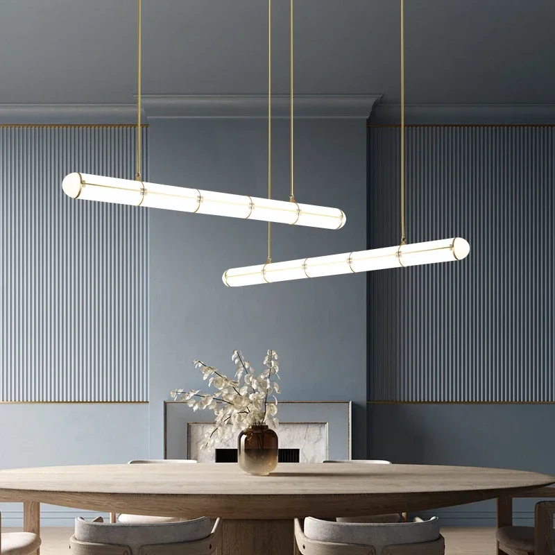 

Retro White Round Tube Restaurant Chandelier Modern Italian Designer Minimalist Creative Word Acrylic Pendant Lamps