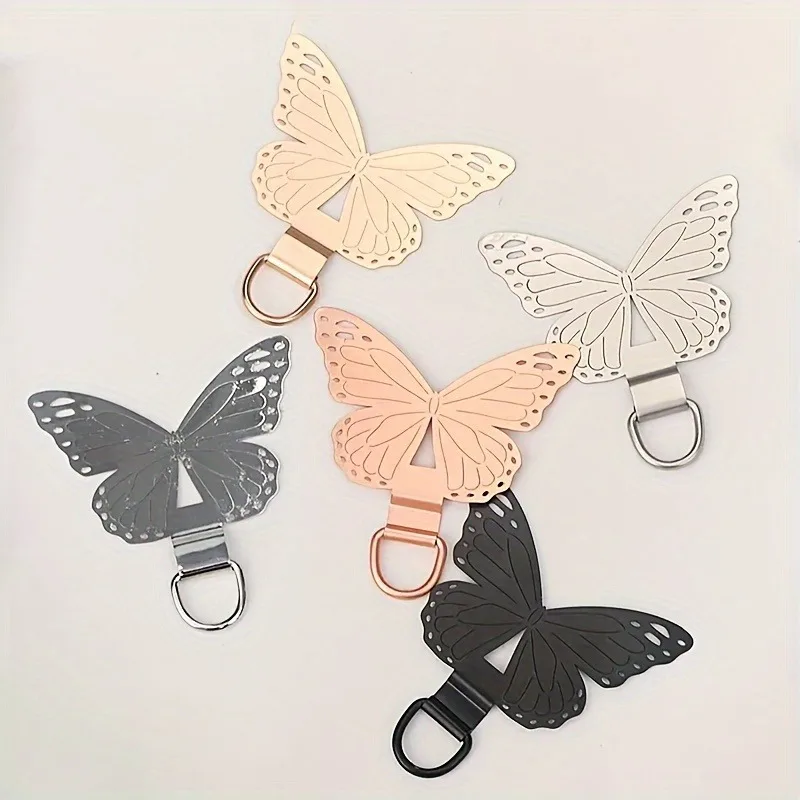 Tambalan Kartu Lanyard Ponsel Logam Kupu-kupu Universal Tab Kabel Gantung Tali Ponsel Antihilang untuk IPhone 15 Samsung Xiaomi