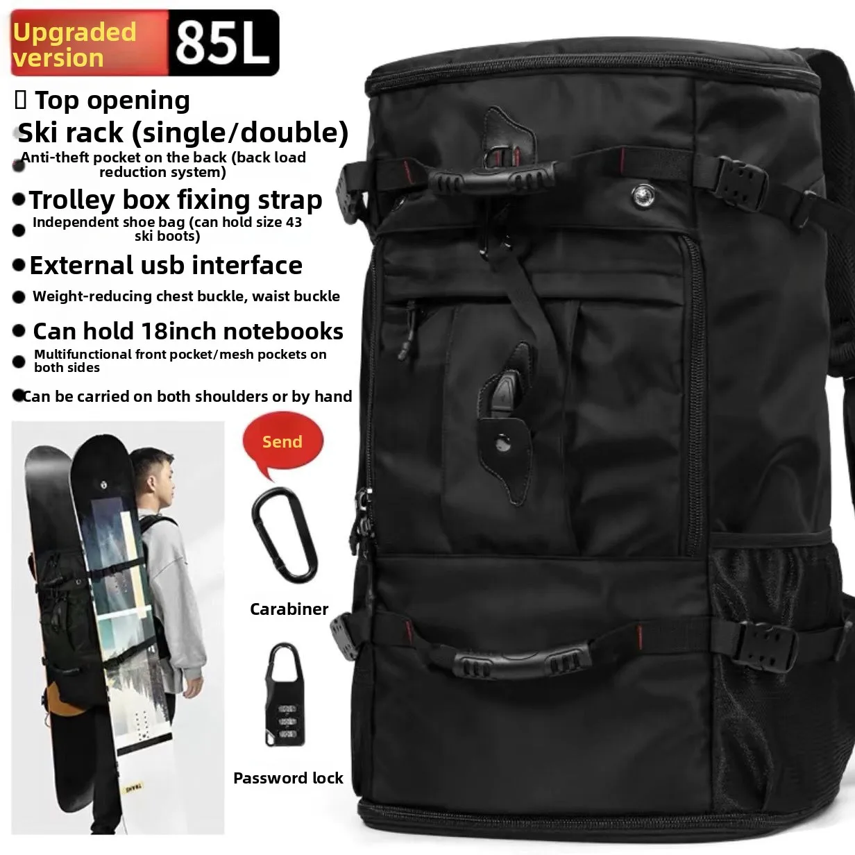 

Оригинальная многофункциональная сумка для лыжного снаряжения объемом 85 л, однобортный снежный шлем, водонепроницаемый рюкзак