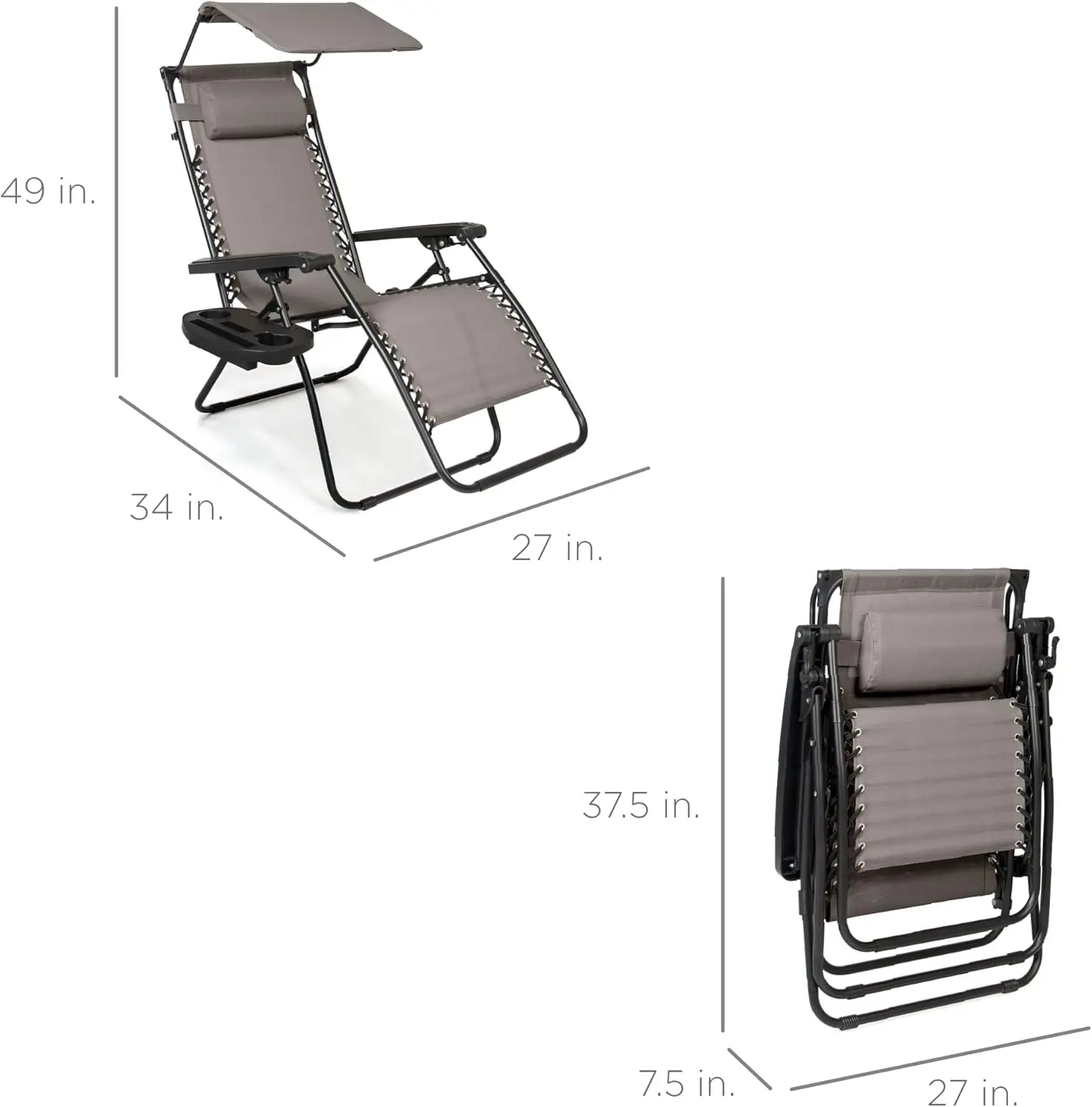 Best Choice Products Folding Zero Gravity Outdoor Recliner Patio Lounge Chair w/Adjustable Canopy Shade, Headrest,