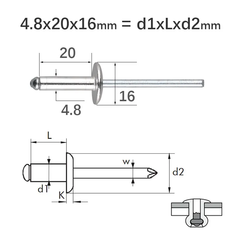 30/50pcs Aluminium Large Flange Head Blind Rivets Pull Decoration Pop Nail Aluminum Rivet