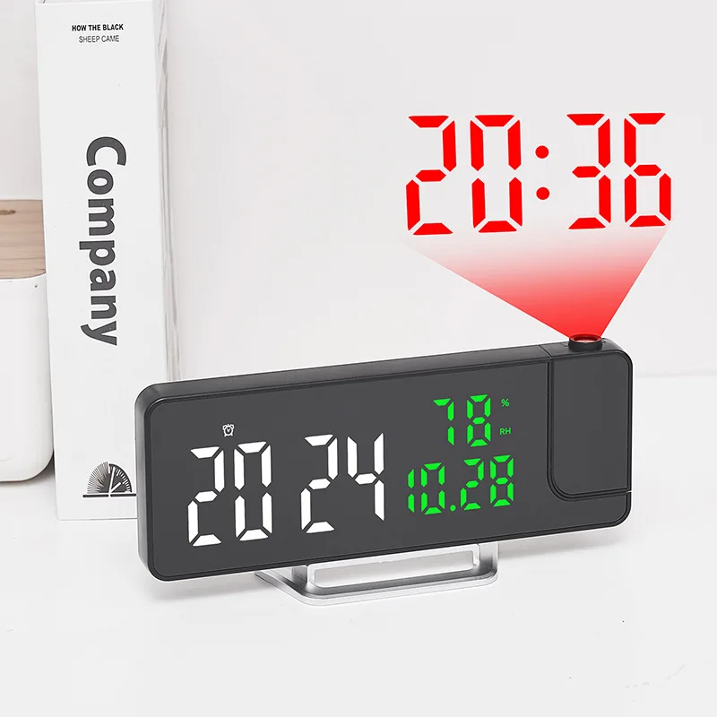 180° Rotation Projection Alarm Clock TEMP Humidity Date 12/24H Night Mode Snooze Table Digital Clock for Living Room