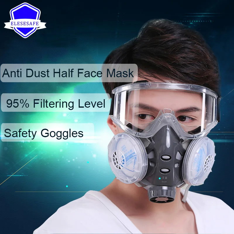 Nuova maschera antipolvere Respiratore integrale Doppi filtri a 4 strati Occhiali di sicurezza per lucidatura da falegname Protezione di sicurezza quotidiana