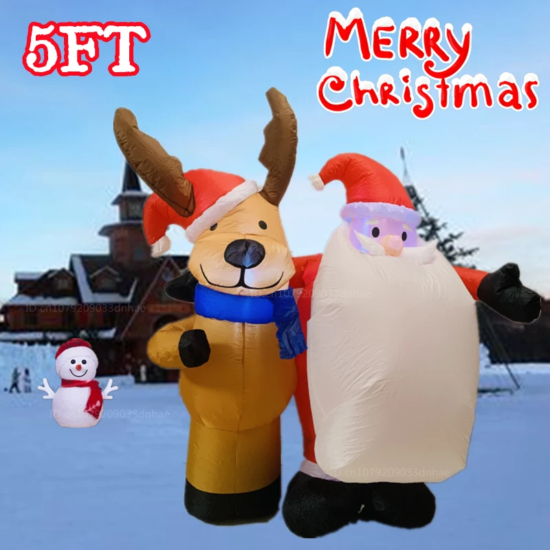 

1.5M Inflatable Santa Claus And Deer Model Built-in LED Lighs Christmas Outdoor Courtyard Holiday Garden Playground Decorae Prop