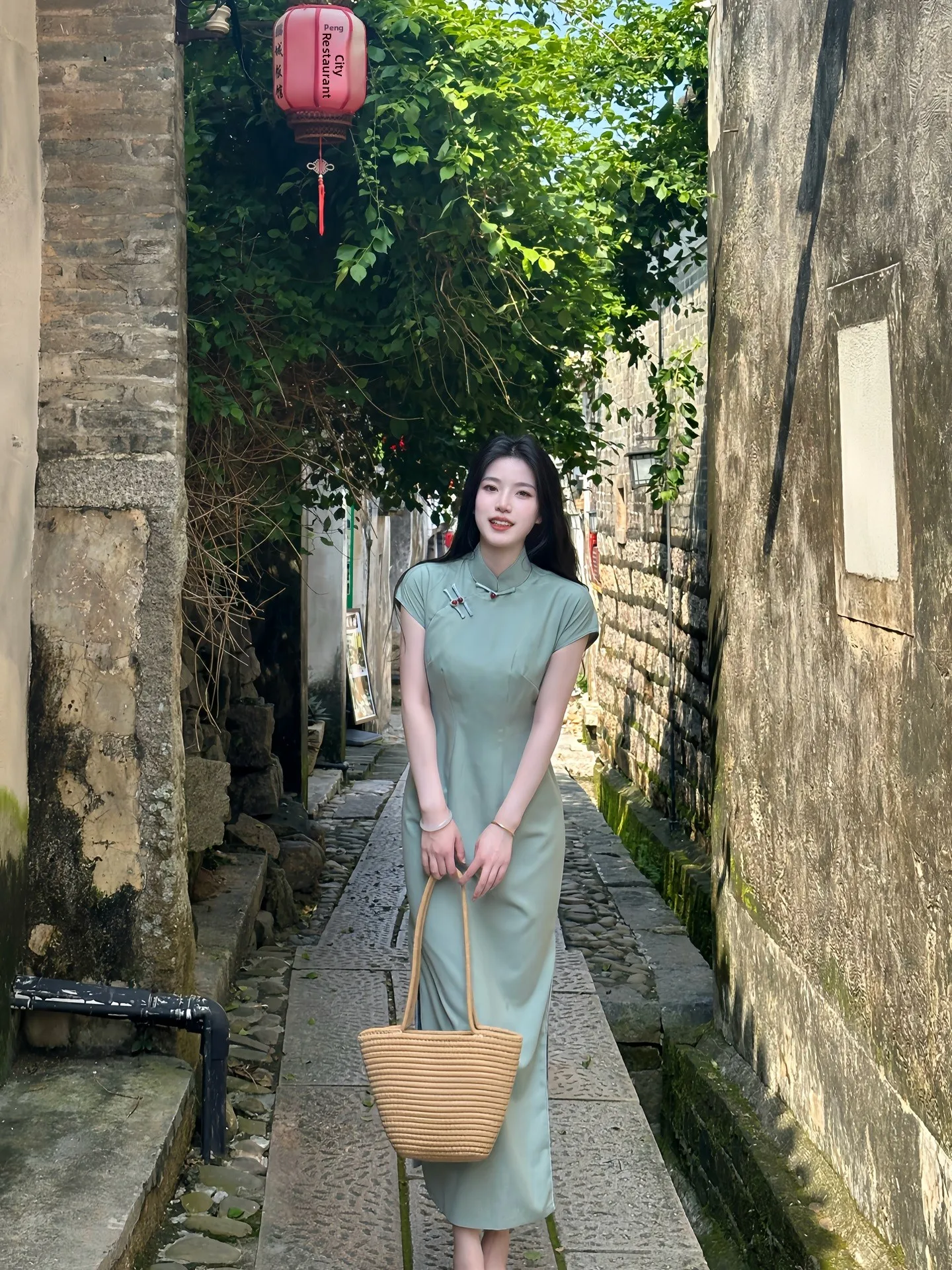 

Young Vintage Qing Blue Semi-Open Collar Slim Fit New Chinese Sle Reformed Qipao Daily Wear Breathable ort Sve Long Qipao