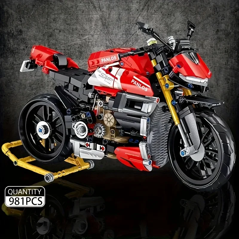 Modelo de motocicleta de ensamblaje de bloques de construcción rápido con molde de partículas 981, para 6 años + creatividad, también es un adorno para el hogar, vacaciones