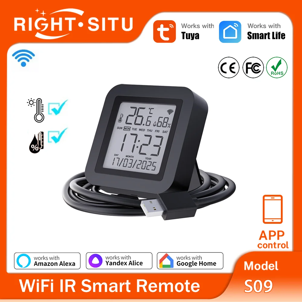 Tuya WiFi IR Remote Control With Temperature Humidity Sensor for Smart Home APP via Smart Life Work with Yandex Alexa
