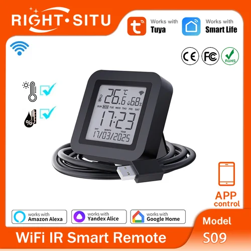 Tuya WiFi IR Control remoto con Sensor de temperatura y humedad para aplicación de hogar inteligente a través de Smart Life funciona con Yandex Alexa