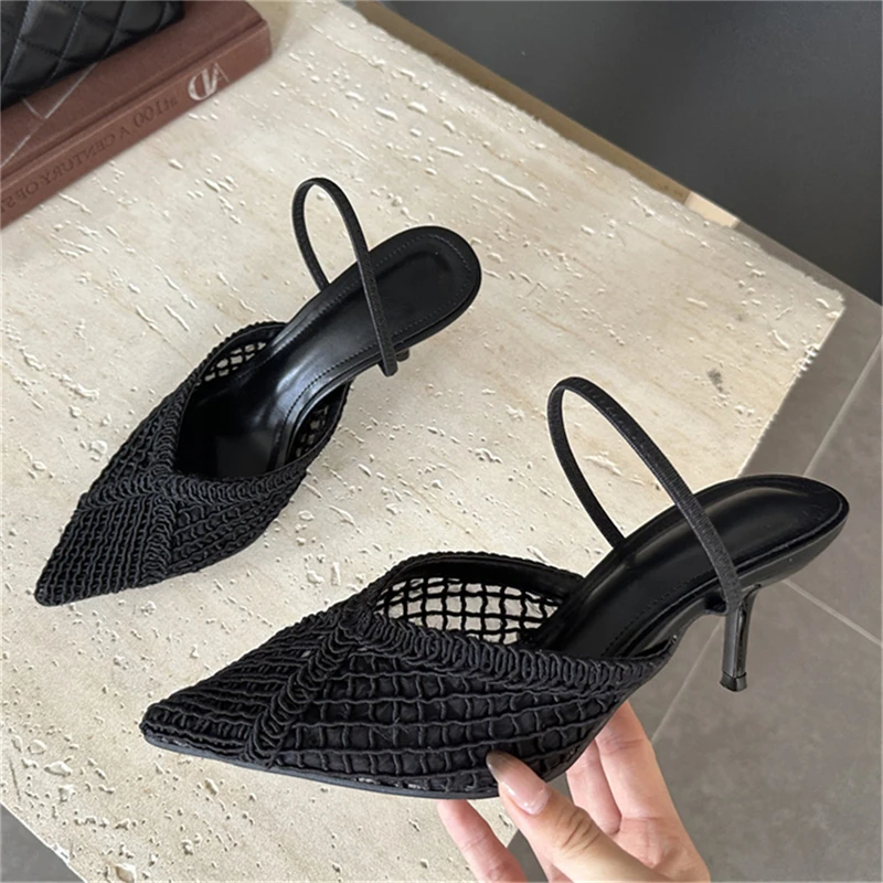 

Aneikeh пикантные женские туфли-лодочки на тонком высоком каблуке с острым носком, дизайнерские туфли-лодочки с открытой пяткой и открытой пяткой, вечерние туфли-лодочки для стриптиза