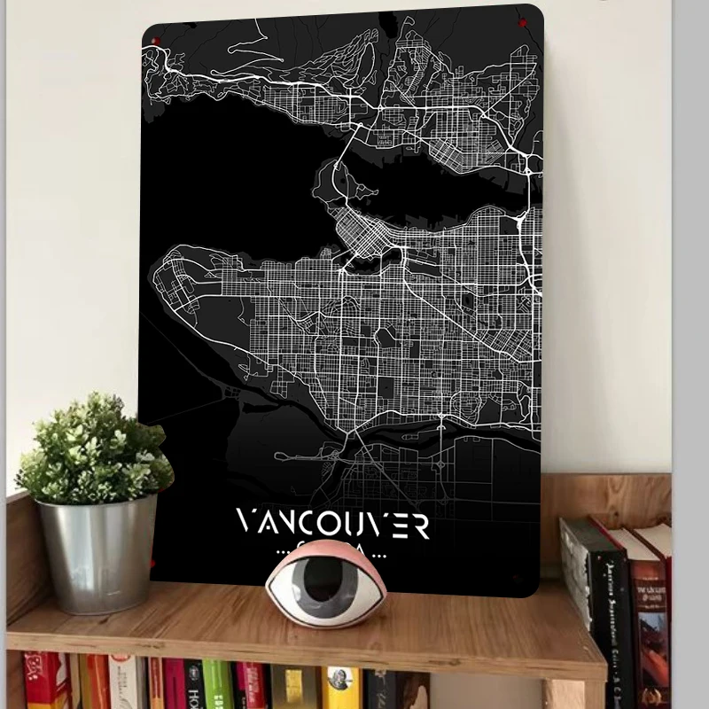 Vancouver Canada City Map Metal Wall Art Modern Minimalist Home Decor Urban Landscape Iron Painting