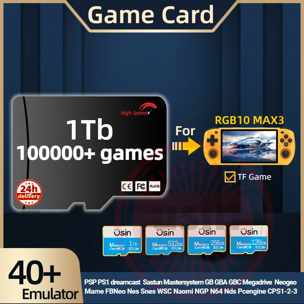 Game Memory Card For Powerkiddy RGB10 Max3 TF Plug&Play Retro Games PSP PS1 SD portable Handheld High Speed Card 1Tb 512G