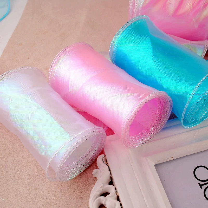 

10 см, 30 ярдов, семицветная иридиевая пряжа «рыбий хвост», лента с серебряным краем, марлевый ремешок, украшение «сделай сам», большой материал с бантом