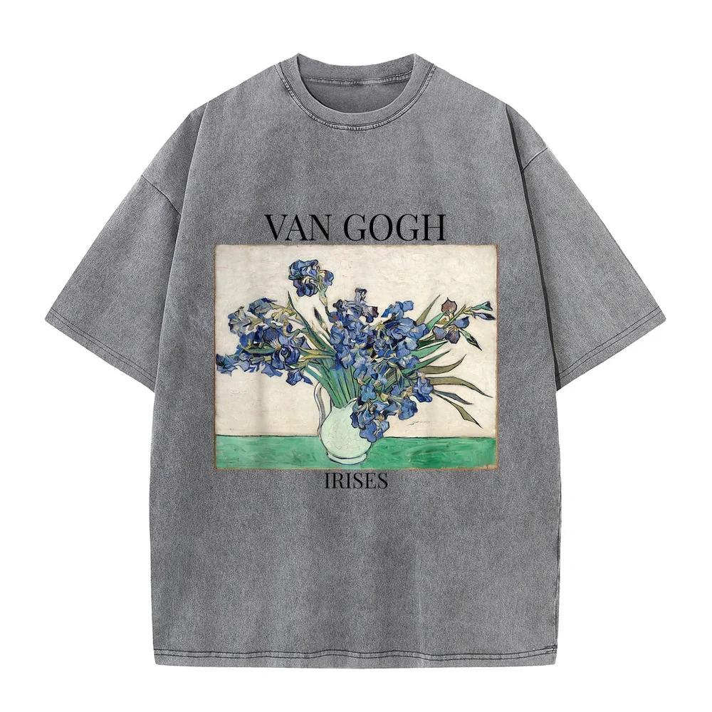 Van Gogh Irises Impressionist Art Painting Vincent T-Shirt Майка Regular Casual Tee Cotton T Shirt Short Sleeve Humor Graphic