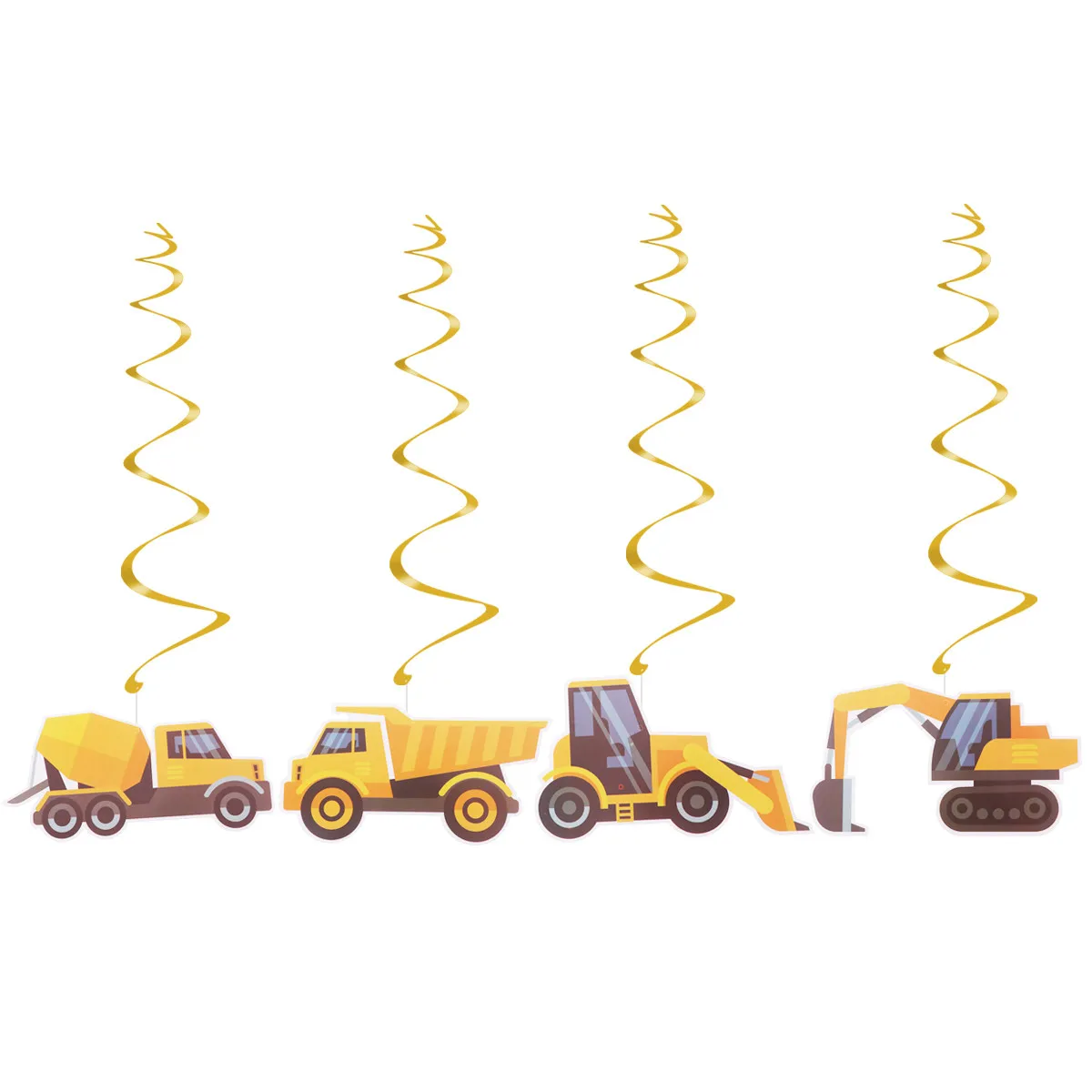 46Pcs Construction Theme Swirl Hanging Decorations Excavator Truck Shape Party Ceiling Swirls for Summer Hawaii Outdoor Indoor