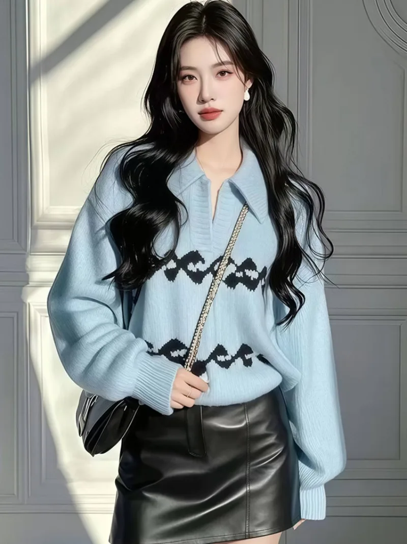 Stricken frauen Pullover Koreanische Winter Kleidung Mode Lose Herbst Freizeit Jumper Jacquard Lange Ärmel Frauen Pullover