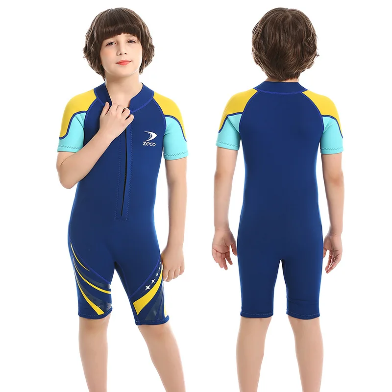 2.5MM Children Scuba WaterProof Keep Warm Surfing Beach Swim Diving Suit Kids Neoprene Short Sleeve Snorkeling Drift WetSuit