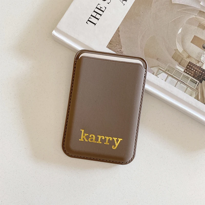 

Personalized Engraved Leather Magnetic Card Holder for iPhone 12 13 14 15 16 ProMax 16Plus Name Letter Design