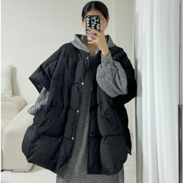 

Korean Retro Design Svel Cotton Vest Jaet Women's Faion round Ne Lantern Sve Color Long Sve Coat
