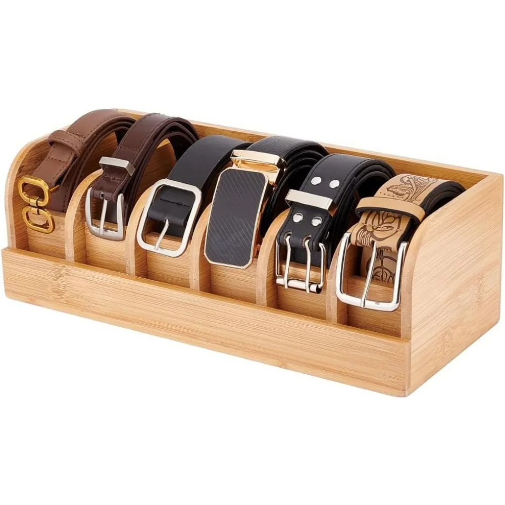 

Бамбуковая коробка-органайзер для ремней с 6 разделителями. Прочная деревянная витрина для мужских и женских ремней. Универсальный комплект для изготовления вешалок для ремней.