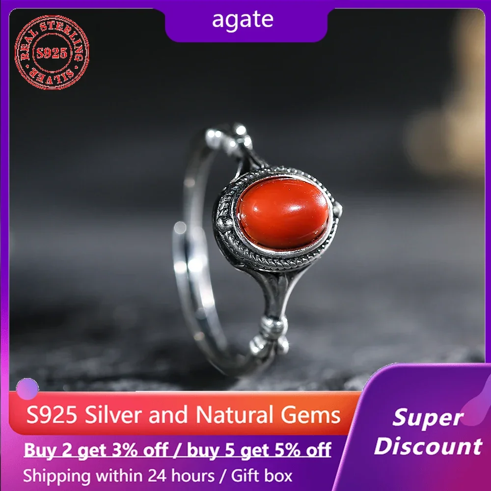 

Natural Mineral Red Agate Women's Ring s925 Pure Silver Ring Wedding Fashion Boutique Jewelry Accessories Birthday Gift