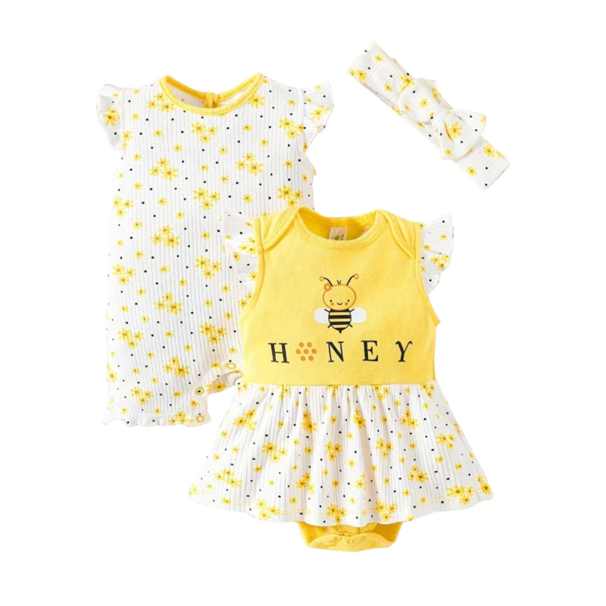 Baby girl clothes 3PCS Baby girl onesies +butterfly bow hair tiel Spring cotton fabric Short-sleeved jumpsuit 0-12 months