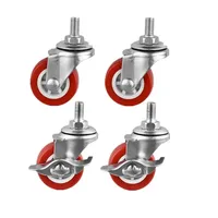 4 Pcs/Lot 1.5/2/2.5/3 Inch Casters M8/M10 Screw Fixed/Universal/Brake Wheels Silent Coffee Table Pulley Light Furniture Red PVC