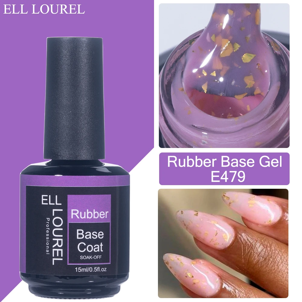 ELL LOUREL Rubber Base Gel Gold Glitter Flakes 15ML Semi Permanent UV Foil Sequins Gel Nail Polish Manicure Nail Art Decorations