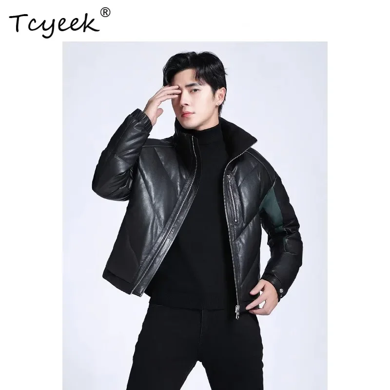 Tcyeek Real Leather Jacket Men Black Sheepskin Down Coat Winter Autumn Clothes 90% Goose Down Mens Coats Jaqueta De Couro 2025