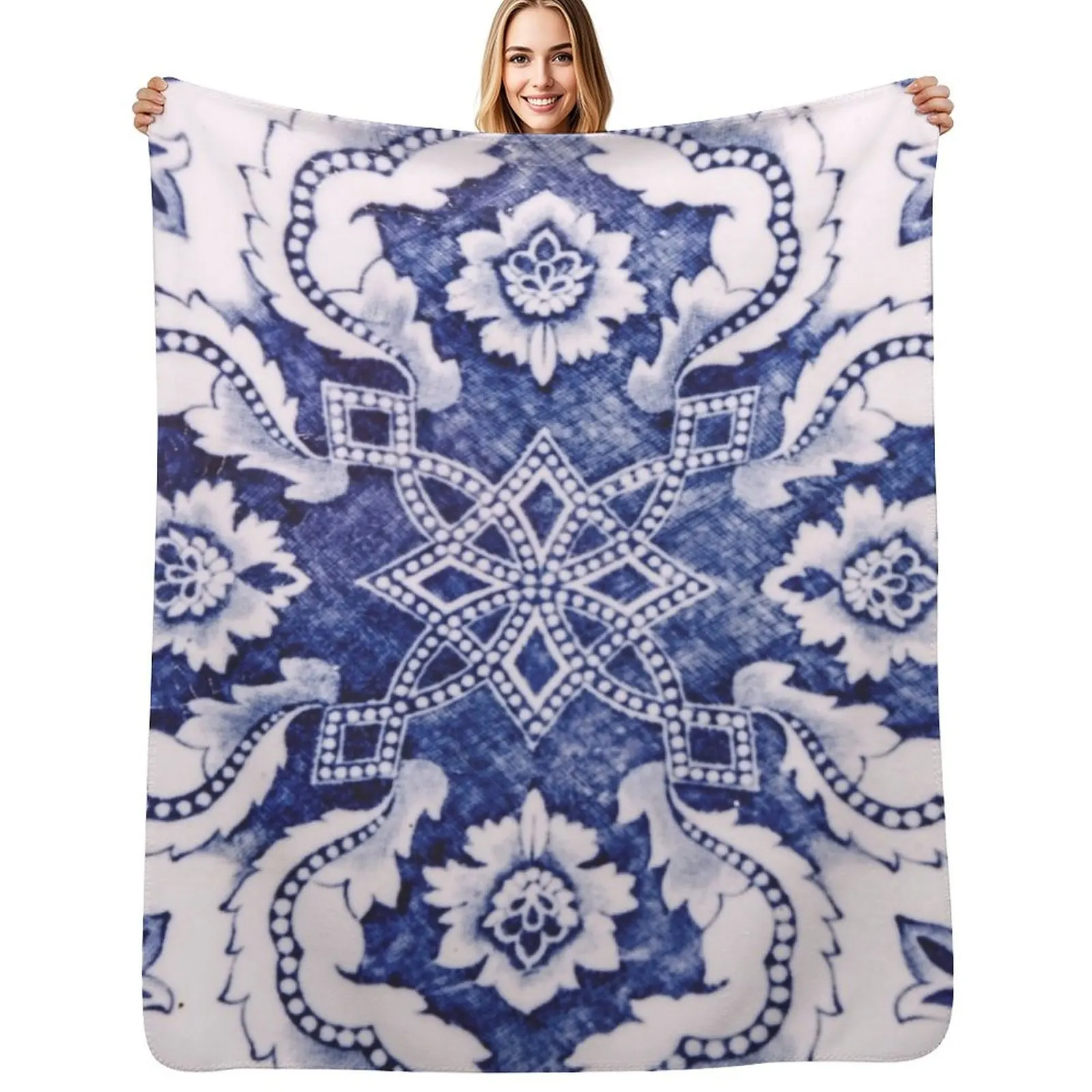 

Blue Portuguese Tile Throw Blanket Decorative Sofa Soft Beds Blankets