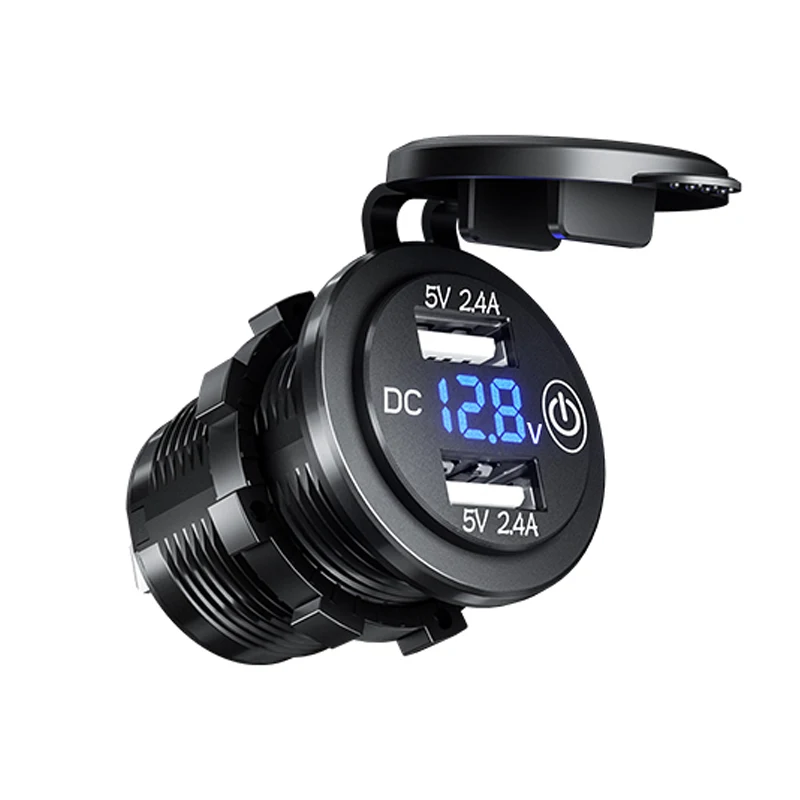 Car USB Charger Voltage Meter Switch Press On Off Waterproof LED Display Voltmeter 12V 24V For Motorcycles And Cars