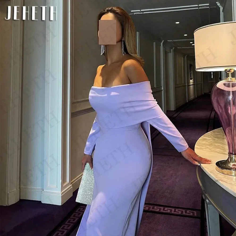 JEHETH Elegante Lilás Sereia Vestido De Noite Dubai Manga Longa Elastic Satin Formal Prom Gown 2024 Arabia فساتين للحفلات الراقصة Vestido de noite