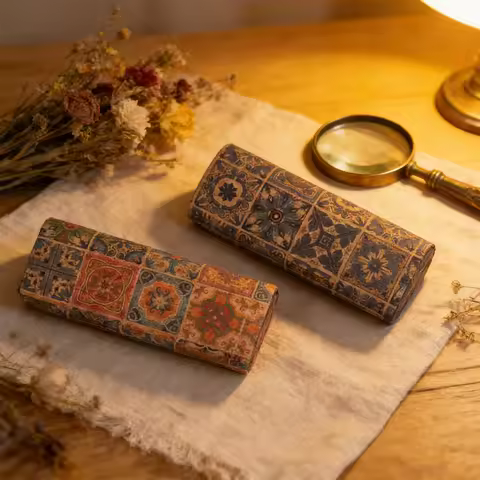 Hard Shell Cork Eyeglasses Case Shock-Resistant Clamshell Box, Stylish and Protective Storage for Carry of Prescription Glasses