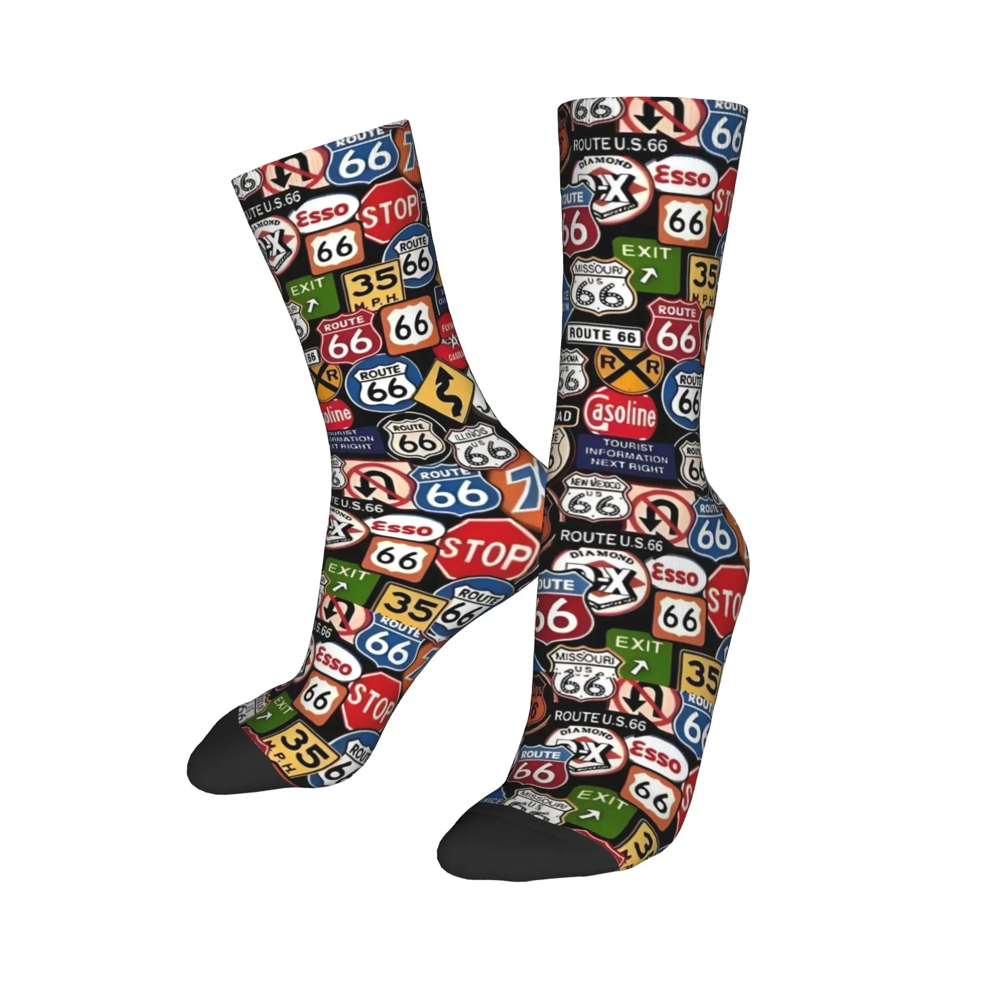 

Custom US Route 66 Road Sign Dress Socks Men Women Warm Fashion The Mother Road Crew Socks