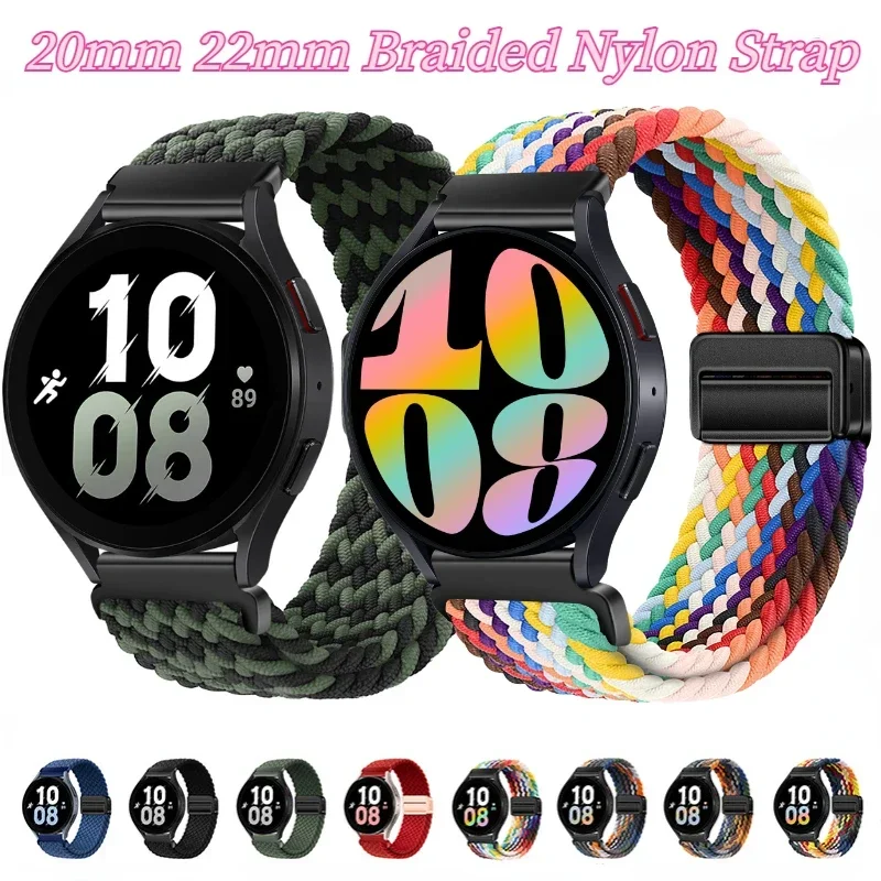20 มม.22 มม.ห่วงไนลอนสําหรับ Samsung Galaxy Watch7 6 5 4 Amazfit GTR สร้อยข้อมือแม่เหล็ก Huawei Watch 4 /3/GT5-3 Pro Band