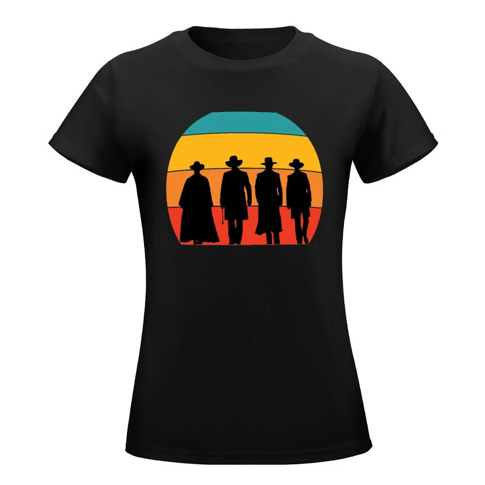 Tombstone Silhouette Retro Sunset T-Shirt lady clothes shirts graphic tees cat shirts for Women