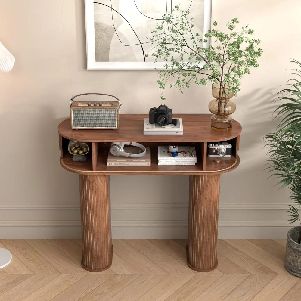 Round Console Table, Mid Century Modern Console Table, Sofa Table, Narrow Entryway Table for Hallway Living Room