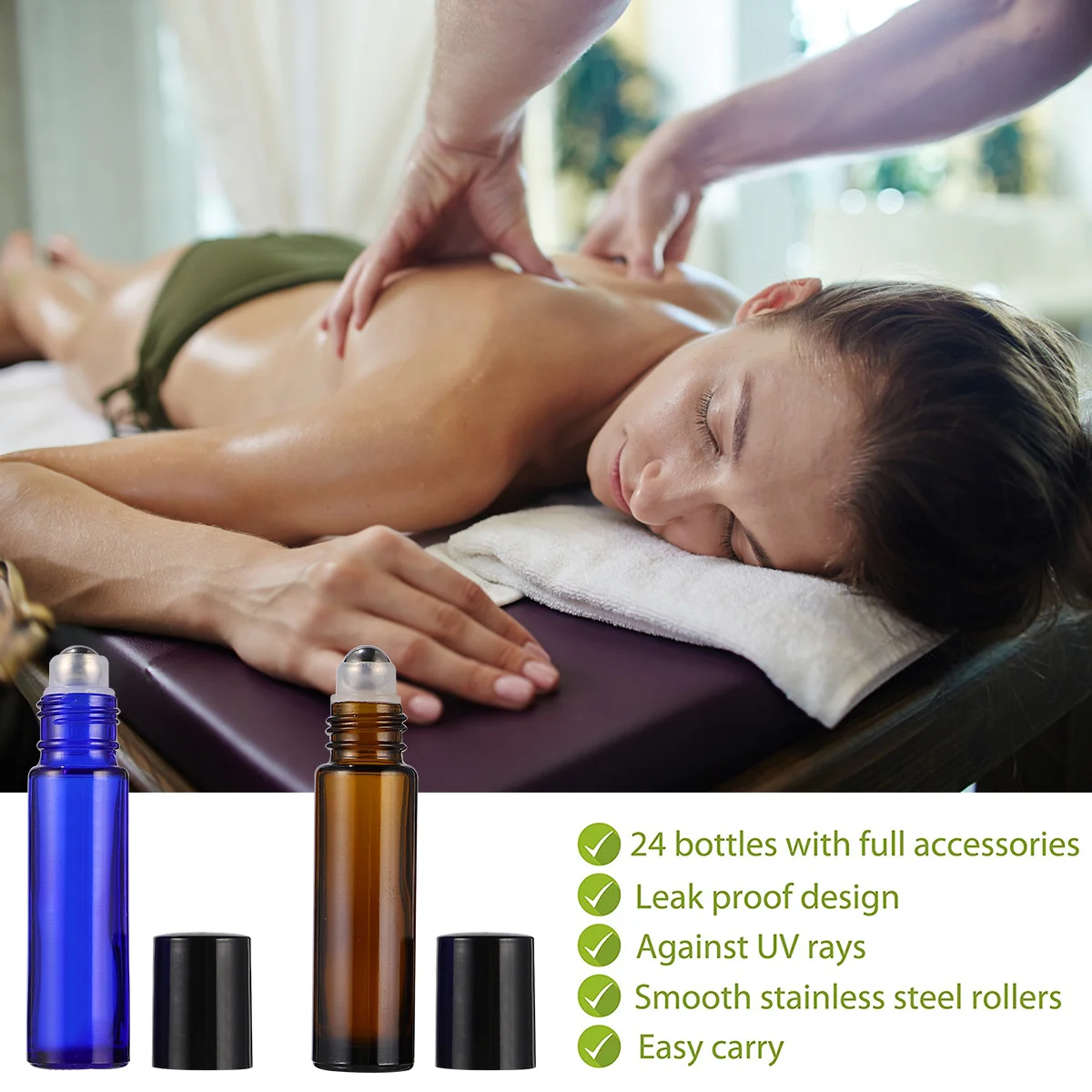 

16Pcs Glass 10ml Black Cap Roll-on Bottles Leakproof Portable Empty Essential Oil Roller Bottles Durable Travel Subpackaging