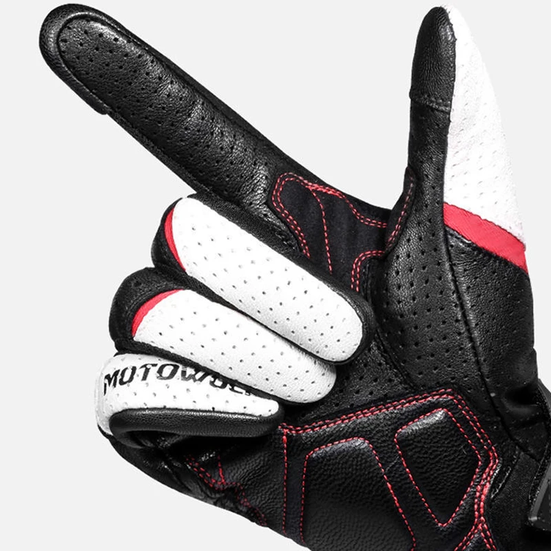 Leather Motorcycle Gloves Black White Racing Genuine Leather Bike Motorbike Road Racing Team Glove Waterproof Men Summer Winter