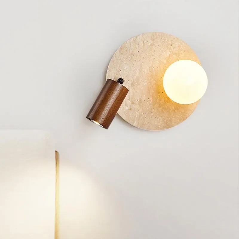 Yellow Travertine Wall Lamp Wabi Style Silent Wind Design Retro Bedroom Bedside Light Ancient Aisle Corridor Lighting for