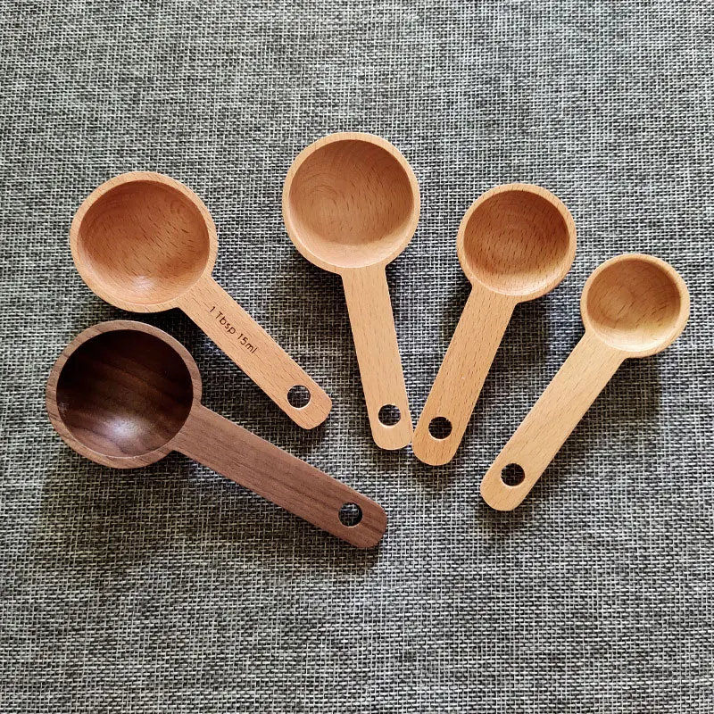 Wooden Measuring Spoon Set Kitchen Measuring Spoons Tea Coffee Scoop Sugar Spice Measure Spoon Measuring Tools For Cooking Home