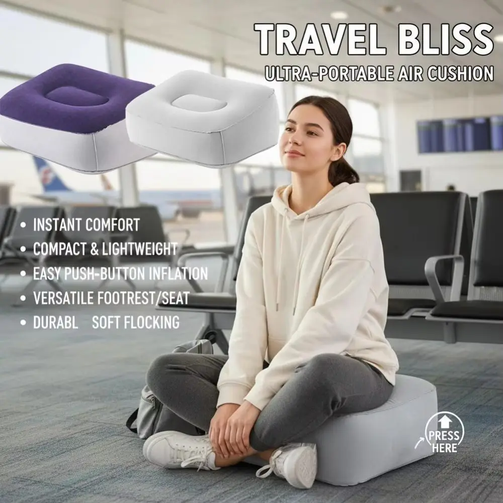 Press-to-Inflate Inflatable Booster Seat Foldable Waterproof Air Seat Cushion Leg Up Support Fabric Portable Foot Rest
