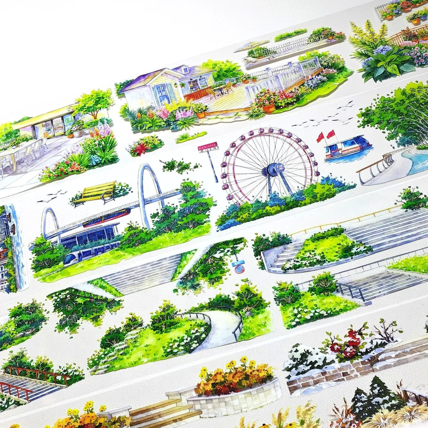 1 loop pet tape Wuhan City Leisure Corner Green Steps Scenery Connection Foreground Road Surface Step Platform Square Sticker fo